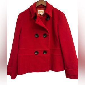Talbots Red Double-Breasted Peacoat with Black Buttons